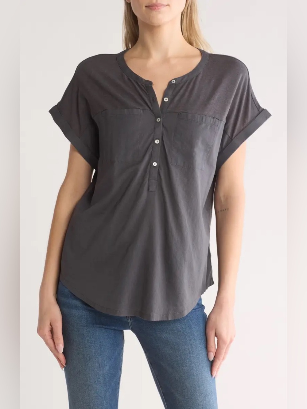 Lucky Brand Mixed Media Cotton Top